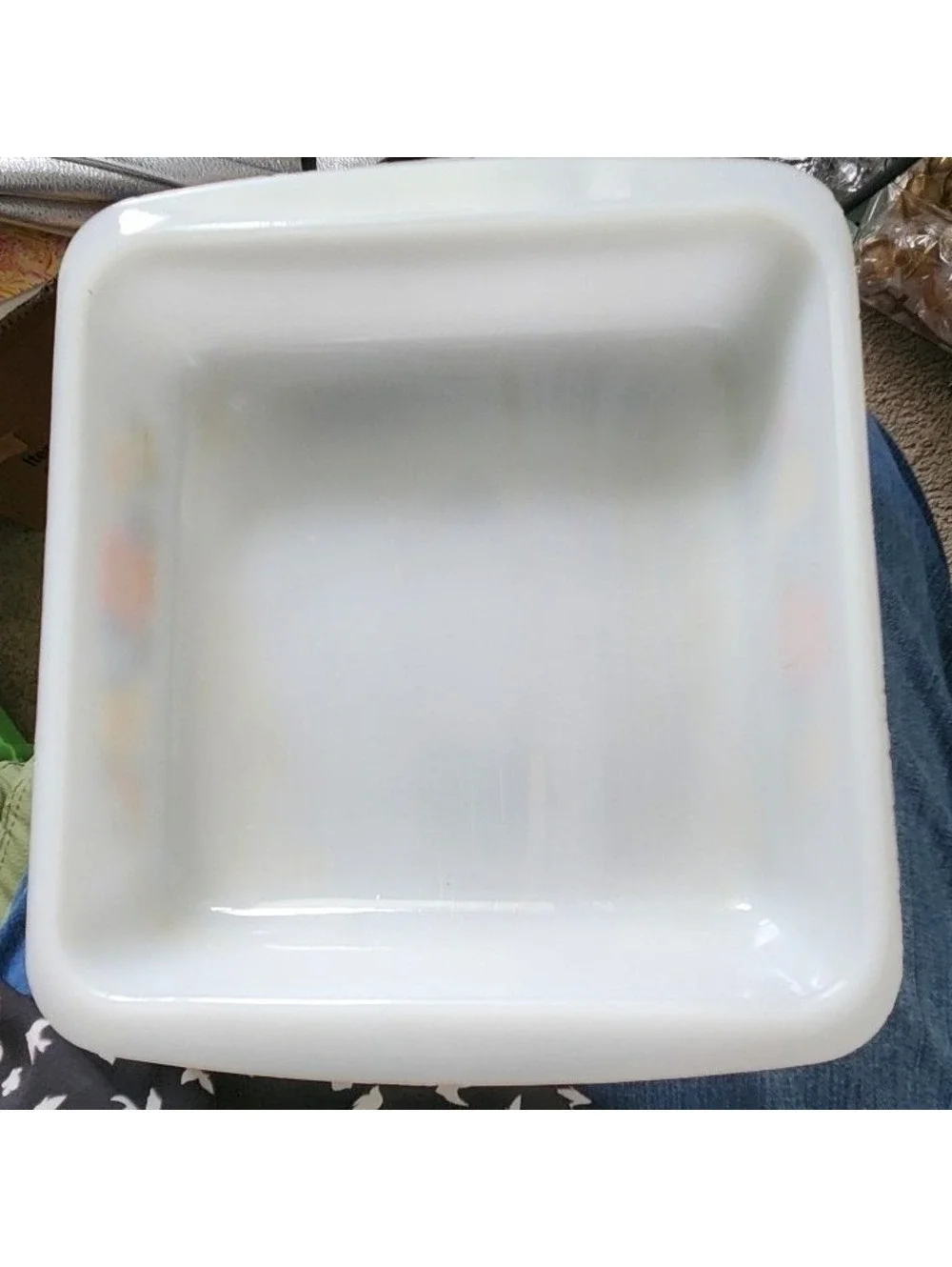 Vintage Glasbake Milk Glass Casserole Dish Square Floral Pattern White Multi